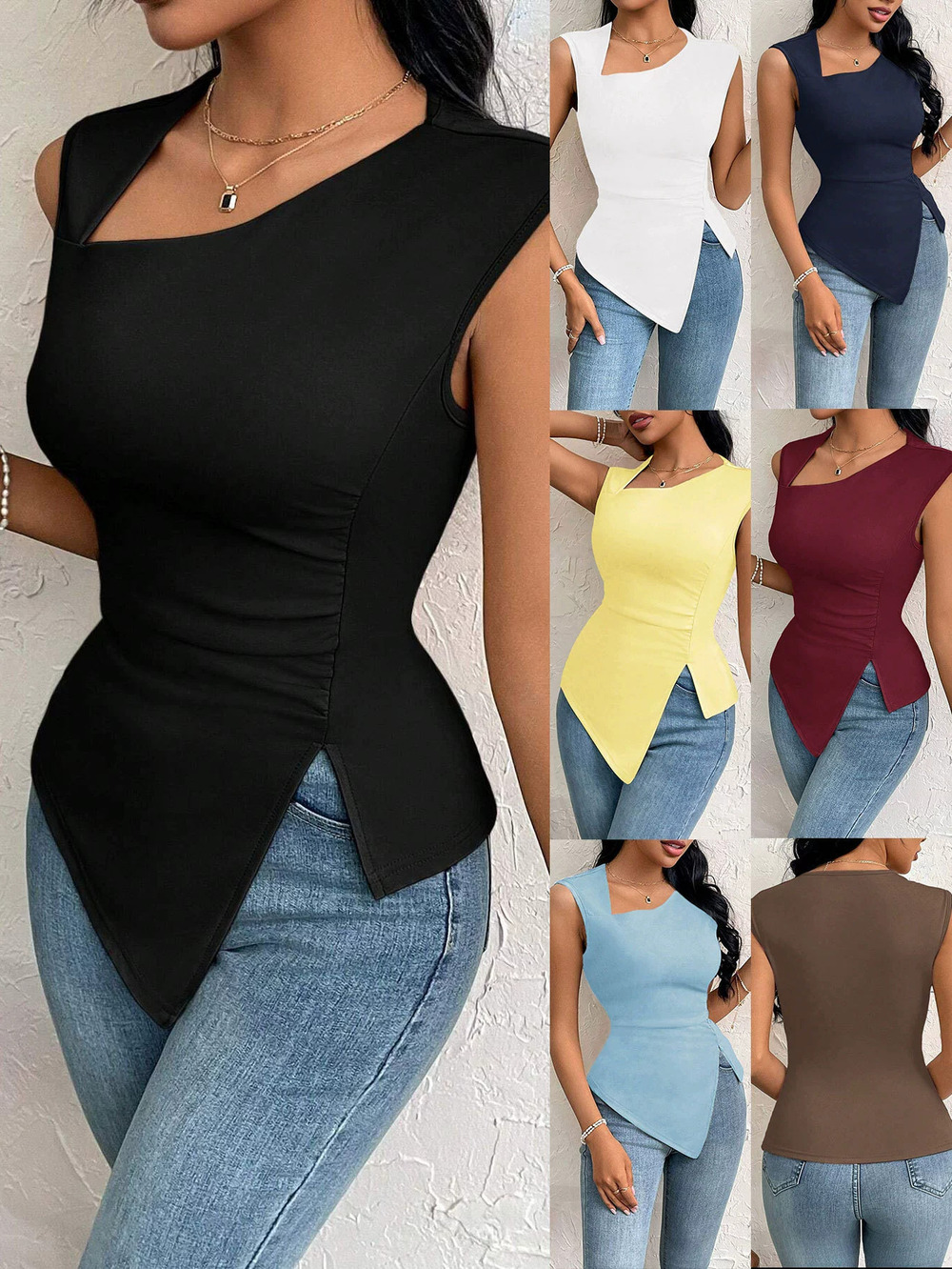 ZARA Elegant Spring Summer V-Neck Slim Fit Short Top Solid Color